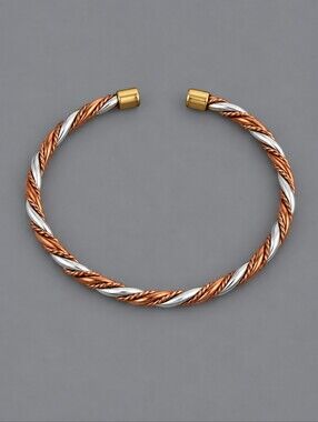 Mixed Metal Copper Two-tone Twist Braided Therapeutic Cuff Bracelet